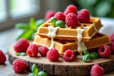 Gaufres faciles au chocolat blanc, framboises et basilic : une alliance gourmande et fraîche